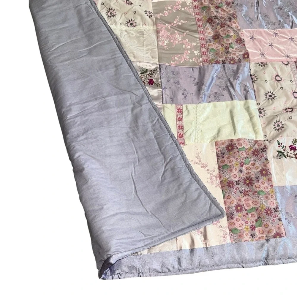 Vintage 90s Patchwork Comforter Set Full Cottagecore‎ Floral Satin Bedding